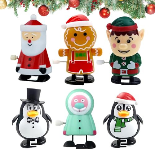 Generisch Aufziehspielzeug Weihnachten, 6X Cartoon-Spielzeuge Für Weihnachten, Adventskalender Füllung Kinder, Niedlicher Weihnachtsmann, Lebkuchenmann, Pinguin, Bunte Tischaufsätze Für Kinder