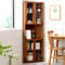 MBBTAG Eckschrank wohnzimmer, weinschrank eckschrank, Transparente Schranktür aus Acryl, weinregal freistehend, Bambus, eckvitrine glas, vitrinenschrank wohnzimmer, Geeignet für Küche/Wohnzimmer(Braun