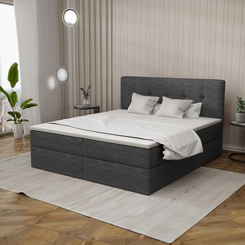 Imebel Boxspringbett 140x200 mit Bettkasten - Bett mit Matratze und 2 Bettkästen - Schlafzimmerbett mit Topper - Bequemes und Elegantes Doppelbett für das Schlafzimmer