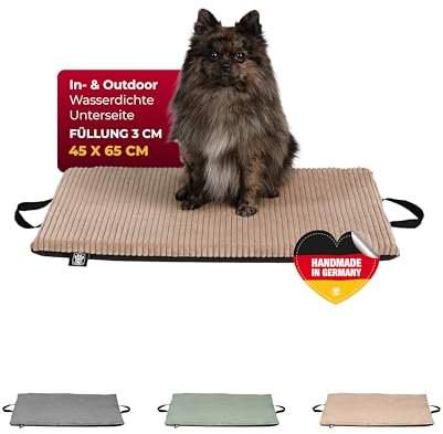 HS-Hundebett® Hundematte In- und Outdoor (45x65 cm) – Bequemes Reisebett – Wasserfeste Unterseite – Waschbar & robust – Camel, Made in Germany