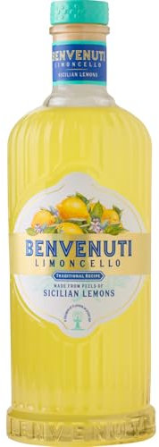 Limoncello Benvenuti 70cl - Liqueur de Citrons Siciliens, Recette Naturelle, Sans Colorants ni Arômes Artificiels, 28% vol.