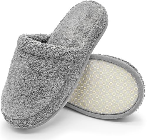 jazzylab Ciabatte da bagno in spugna – Pantofole per ospiti in cotone con memory foam, antiscivolo, lavabili – Per sauna, hotel, spa – Grigio, 43-46, GR-2