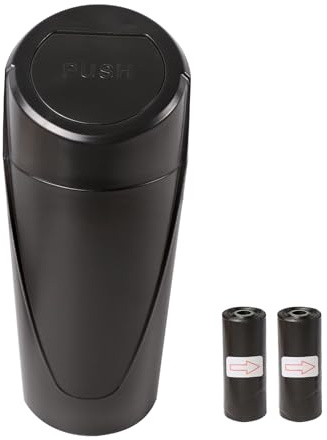 Hovom Mini poubelle de voiture avec couvercle, poubelle portable pour voiture, porte-gobelet étanche avec 2 rouleaux de sacs poubelles, petite poubelle de rangement pour voiture, maison, bureau (noir)