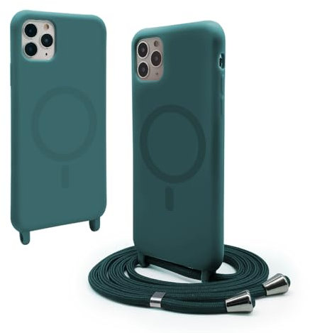 VAVAVOOMY Handykette Hülle für iPhone 11 Pro(5.8) mit Band Halsband Lanyard (abnehmbar) Handyhülle, Verstellbarer Lanyard.Magnetisch Stoßfest Silikonhülle Wireless Charging kompatibel .-Grün
