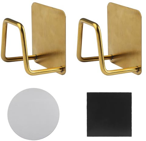 UFUFMATE Lot de 2 porte-éponges magnétiques avec 2 patchs métalliques, support adhésif en acier inoxydable pour évier de cuisine (doré)