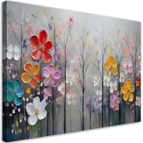 Feeby Bild auf Leinwand - Wandbilder Wohnzimmer Aesthetic - Blühende Bäume Bunte Natur - 60x40 1tlg - Schlafzimmer Wandekoration - Bilder Zimmer - Living Room - Deko Wandbilder - Moderne Bild