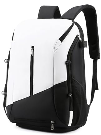 FANDARE Tennis Backpack Football & Basketball Business Laptop Backpack with Shoe Compartment Men Women Badminton Rucksacks Casual Daypacks Travel Essentials Trekking Rucksack Nylon Black White