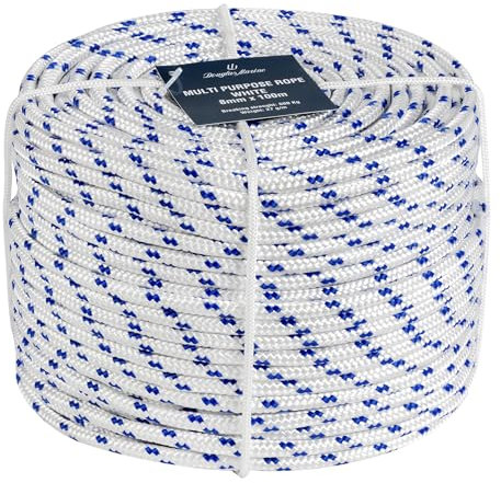 Douglas Marine Cima Bianca Ø 8 millimetri in Polipropilene da 100 metri - 16 Capi Multiuso, Resistente e Galleggiante - Ideale per Ormeggio, come Corda Generica, Passamaneria e Delimitazione