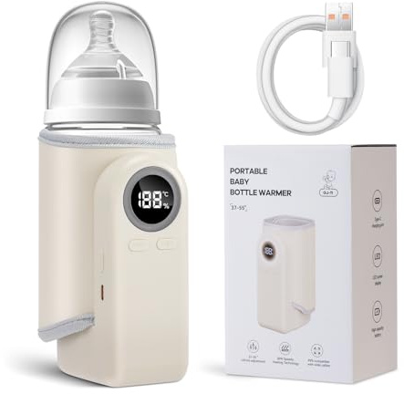 Bottle Warmer, Smart Milk Warmer with 37℃-55℃ Accurate Temperature Control, Fast Heating Portable Baby Bottle and Pouch Warmer with Night Light and LED Display for Travel, Bottles φ50-80mm