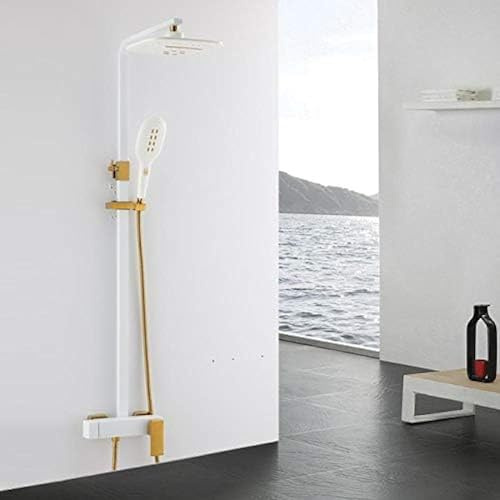 HPTHLY Ensemble De Robinets De Douche Contemporains en Or Blanc, Pommeau De Douche À Effet Pluie, Mitigeur 3 Voies, Robinet De Baignoire, Robinet De Douche Extérieur