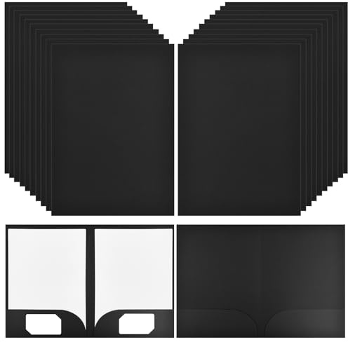 20 Stück A4 Pappe Präsentationsmappen mit 2 Tasche,350gsm Ordner mit Taschen a4 Mappe Aktenordner,Pappordner Papierkram Organizer,Sammelmappe Dokumentenmappe Pappe für Büro Schule (Schwarz)