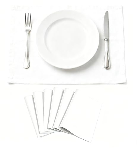 Linendo Tischsets aus 100% reinem Leinen, Weiße, 6er Set Platzsets 33 x 48 cm, Abwaschbar & Atmungsaktiv, für Küche Esstisch Essen Tischunterlage
