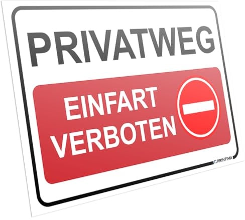 PRINTIMA Schild Privatweg – Einfahrt verboten 32x21 cm – Verbotsschild für Privatstraße – wetterfestes PCV – Parkplatzschild mit Symbol & Dübel – für Einfahrten & Zufahrten