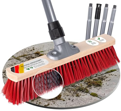 ORGAFLIX Straßenbesen mit Stiel 40 cm, Gartenbesen mit Elaston Borsten und Drahtborsten, entfernt Kies, Erde und Schmutz mühelos, extra stabil und langlebig, Deutsche Herstellung, Stiel aus Italien