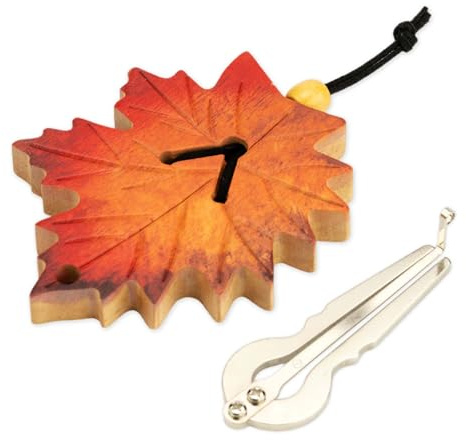 Suttaya Jaw Harp with Maple Leaf Wooden Case - Handmade Mouth Harp Instrument, Stainless Steel Jew's Harp for Beginners & Professionals, Portable Musical Gift Set
