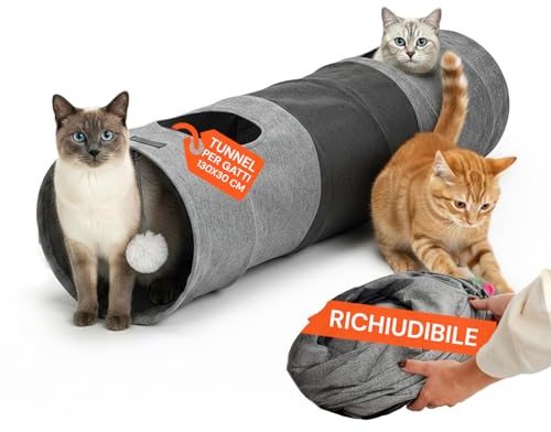 Avilia Tunnel per Gatti 130 cm, Giochi per Gatti Interattivi con Pallina | Gioco gatto interattivo pieghevole in lino sintetico, tubo anti stress, tunnel conigli e cuccioli, 30x130 cm