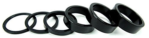 CYSKY Fahrrad Headset Spacer 6 Stücke Aluminium MTB Rennrad Stem Ohne Gewinde Headset Spacer Kit für 1 1/8 Zoll Stamm 2mm 3mm 5mm 10mm x 3 (Schwarz)