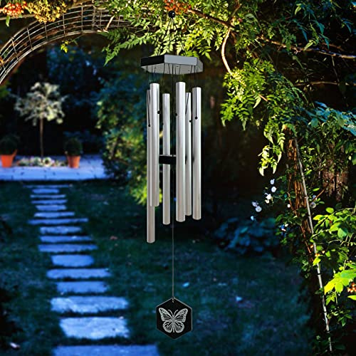 Fonmy Hand Tuned Wind Chime, Durable Wonderful 6 Aluminum Tubes, Perfect Decor for Garden Patio Balcony Outdoor & Indoor, Silver -33 Long
