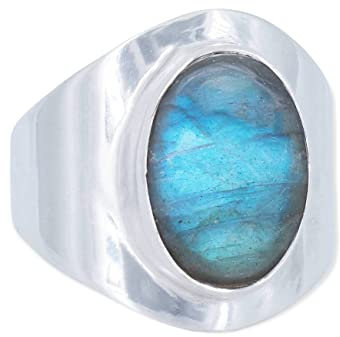 Ring Silber 925 Damen Labradorit Edelstein blau schlicht groß modern