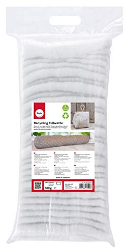Rayher 30220000 Recycling Füllwatte in Lagen, weiß, Beutel 500 g, 100% Polyester, waschbar, allergieneutral, vegane Füllwatte