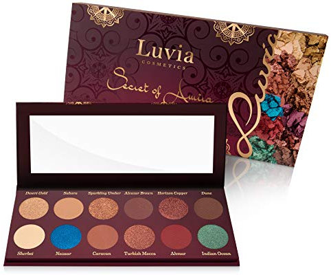 Luvia Lidschatten Palette Matt, Schimmer & Glitzer - Secret of Amira Make-Up - Inkl. 12 natürlichen Farben des Orients - Limitierte Geschenkbox - Vegane Lidschattenpalette