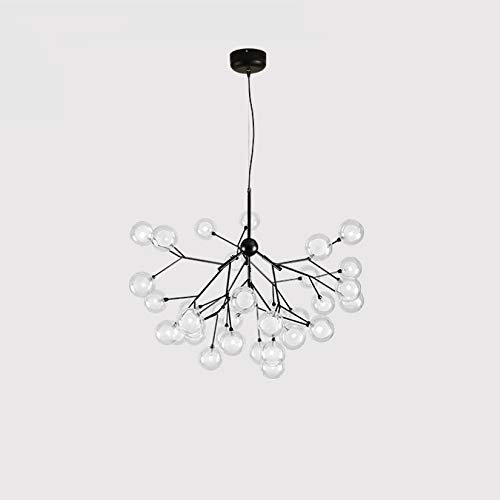 AIRUI Glaskugel Kronleuchter LED 36 Lichter Leuchtkäfer Pendelleuchte Modern Kreativ Sputnik Hängelampe Für Wohnzimmer Schlafzimmer Restaurant,Black-WarmLight