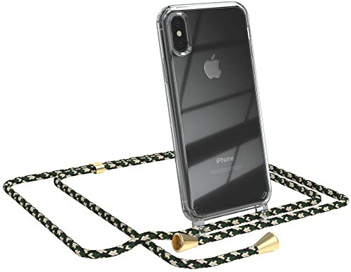 EAZY CASE Handykette kompatibel mit iPhone X/XS Handyhülle mit Umhängeband, Handykordel mit Schutzhülle, Silikonhülle, Hülle mit Band, Stylische Kette für Smartphone, Grün Camouflage