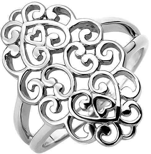 Jobo Damen-Ring Statement aus 925 Sterling Silber mit breitem Ringkopf und Ornament Größe 62