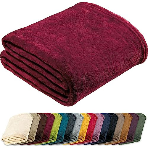REDBEST Microfaserdecke Amarillo, Fleece-Wohndecke, Sofadecke Bordeaux Größe 150x200 cm - kuscheliger Teddyfleece, extra weich warm, pflegeleicht, waschbar
