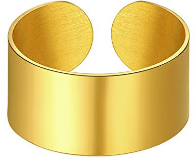 Suplight Band Ring 18k Vergoldet glänzend offener Ring für Frauen Männer 10mm breit Knöchelring Fingerring Partnerring Hochzeit Schmuck Geschenk für Valentinstag Jahrestag