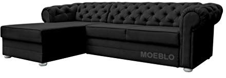 MOEBLO Chesterfield Ecksofa Sofa Couch Garnitur Stoff Samt (Velour) Glamour Wohnlandschaft - Avia (Schwarz, Ecksofa Links)