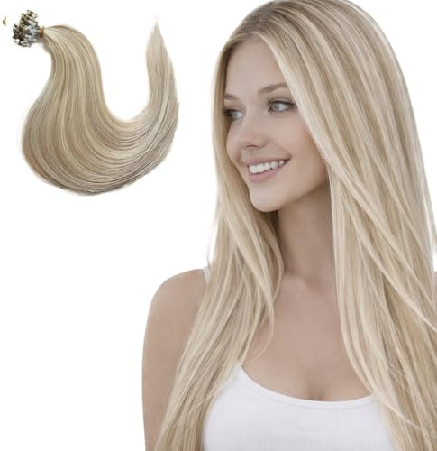 Happyqueen 100s-80g-16 18 20 22 Micro Loop Ring Remy Human Hair Extensions-Grade AAA (#18/613 Ash Blonde/Bleach Blonde Mix, 20)