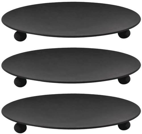 FAVOMOTO Stumpenkerzenhalter Metall Schwarz Stabkerzenhalter Kerzenständer Rund Eisen Kerzenplatte Kerzen Untersetzer 9,5 cm 3 Stück Hochzeit Weihnachten Party Bankett Tischdekoration