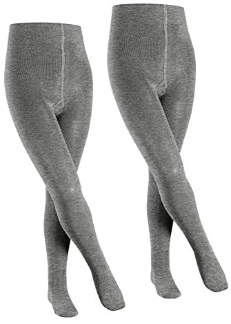FALKE Unisex Kinder Strumpfhose Family 2-Pack K TI Baumwolle dick einfarbig 2 Stück, Grau (Light Grey 3400), 110-116