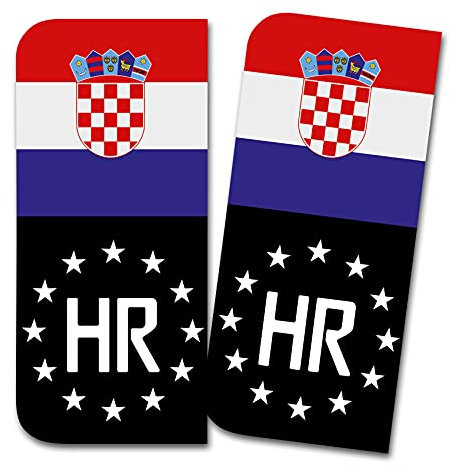 2 x Kennzeichen Sticker passgenau für EU Feld 11x5cm Design Aufkleber für Nummernschild Folie KFZ Schwarz oder mit Fahne waschstraßenfest R167 (11 Kroatien, Mit Flagge)
