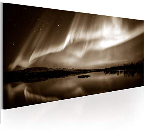 decomonkey Akustikbild Polarlicht 135x45 cm 1 Teilig Leinwand Modern Bilder Wandbilder XXL Schallschlucker Schallschutz Akustikdämmung Wandbild Deko Leise Landschaft Nordlicht schwarz braun