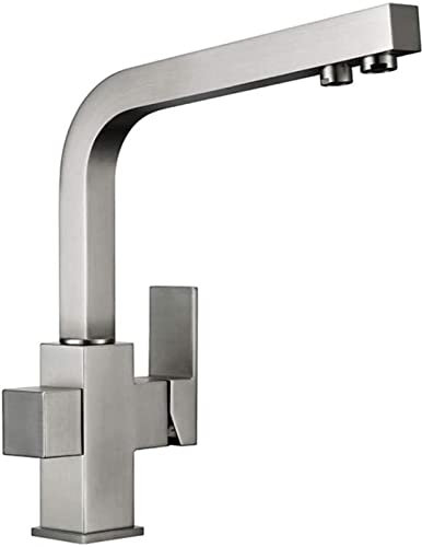ZJYWMM Küchenarmaturen Gebürsteter Edelstahl Massives Messing 3-Wege-Wasserhahn 360 Grad Drehung Trinkwasserarmaturen