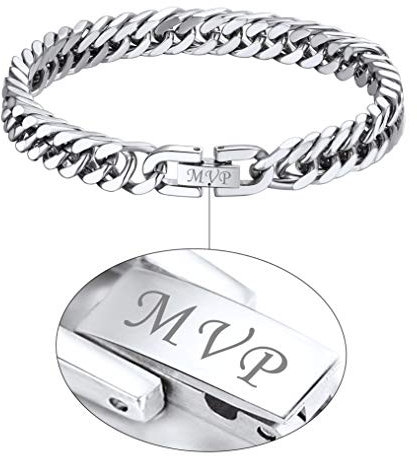 Bandmax Unisex personalisiert Armband Edelstahl Panzer Armband 8mm massive kubanische Gliederarmband 19cm schwere Panzerkette Link Chain Bracelet Modeschmuck Accessoire für Frauen Jungen