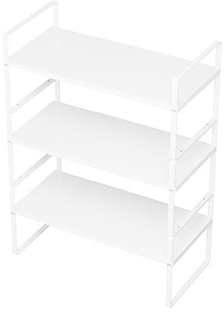 SANNO Erweiterbares Schrankregal, stapelbares Regal, großer Küchenschrank, Organizer, stapelbar, Thekenregal, Organizer, große erweiterbare Regale, weiß, 3 Stück