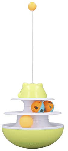 Cat Interactive Toy Cat Turntable Toy Interaktives 2 Level Übungs Kätzchen Turm Puzzle Spielzeug mit Rollender Kugel(Gelb)