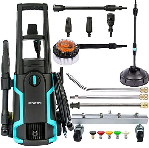 Pro-Kleen Pressure Washer Jet Power Electric Power Cleaner For Patio and Car 1600W - Patio Attachment - Rotary Brush - Chassis Undercarriage Cleaner And Lance with 5 Spray Adapters & Extension Wands