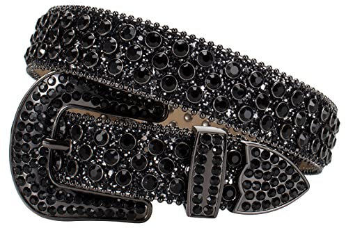 MINGSUN Strass-Gürtel für Herren und Damen, Western-Bling-Gürtel, glänzender Diamant-Gürtel, Cowgirl-Cowboy-Punk-Y2K, Nietengürtel, Schwarz, fits waist from 37-39