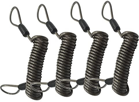 Bytiyar 4 pcs Stainless Steel 4mm Thickness Vinyl Cover Wire Cable Spring Coiled Cable Lock Safety Tether Lanyard with Loops Ended, Extended 5 Feet (150cm),Gun Gray