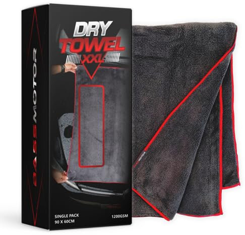 BassMotor Toalla de Secado Premium para Coche y Moto 1200 GSM 90x60cm Toalla de Limpieza Ultra Absorbente Bayeta Microfibra sin Pelusas Bayeta de Secado Coche - Dry Towel XXL
