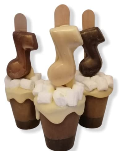 Music Note Set of 3 Hot Chocolate Stirrers Spoons Sticks with Marshmallows and Note. Gourmet Chocolate Spoon for Stirring. Handmade Individually Wrapped Gift for Chocolate Lovers