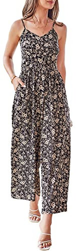 LAISHEN Jumpsuit for Women UK Playsuits Wide Leg Dressy Pants Overall Ladies Summer Casual Dungarees Romper with Pockets (Floral 04, M)