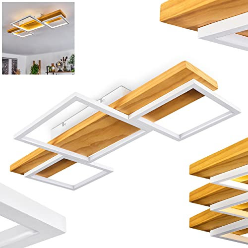 HOFSTEIN LED Deckenleuchte Pompu, dimmbare Deckenlampe aus Metall/Holz/Kunststoff in Natur/Weiß, moderne Leuchte über herkömmlichen Lichtschalter dimmbar, LED 30 Watt, 3000 Kelvin, 4000 Lumen