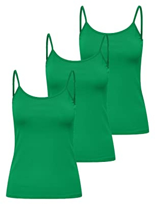 ONLY Damen 3er-Pack Basic Spaghetti-Träger Top Oberteil schmale Träger Shirt, Größe:L, Farbe:3er Grün