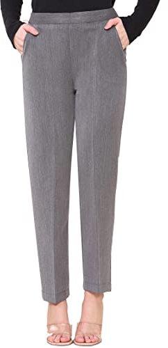 INSAFIANS Women Half Elasticated Pull Up Pants | Ladies Office Wear Trousers | Work Formal(Gry L25W20)