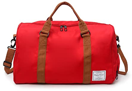 FANDARE Reisetaschen Sporttasche Damen Umhängetasche Herren Handgepäck Schultertasche Übernachtung Sporttasche Weekender Schwimmtasche Große Kapazität Trainingstasche mit Schuhfach Rot
